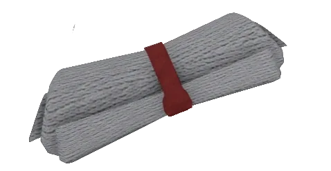 ม้วนผ้าพันแผล Bandage สีเทาขาวรัดด้วยสายสีแดง