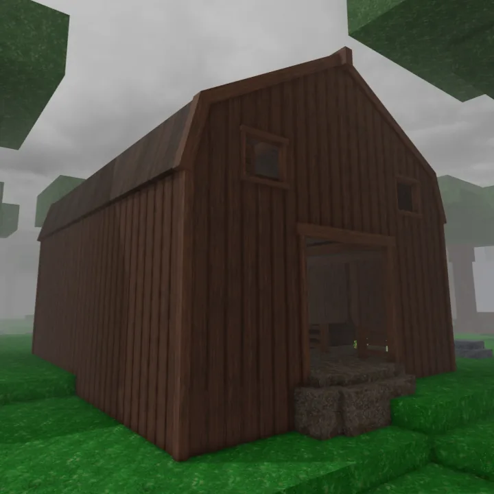 Barn โรงนาไม้สีน้ำตาลหลังใหญ่ มีประตูกว้างและช่องเปิดบนชั้นสอง