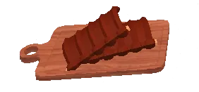 ซี่โครง BBQ Ribs สีน้ำตาลเสิร์ฟบนเขียงไม้