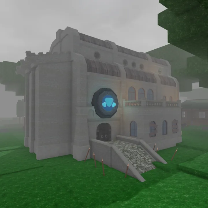 Cultist Stronghold ป้อมหินหลายชั้น มีสัญลักษณ์เพชรเหนือทางเข้า