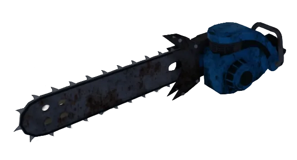 เลื่อยโซ่ยนต์ Chainsaw ตัวเครื่องสีฟ้าและใบเลื่อยโลหะ