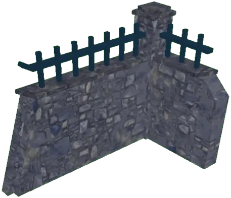 ภาพโมเดล Fence Portion ซากกำแพงหินเข้ามุมและรั้วโลหะบนขอบ
