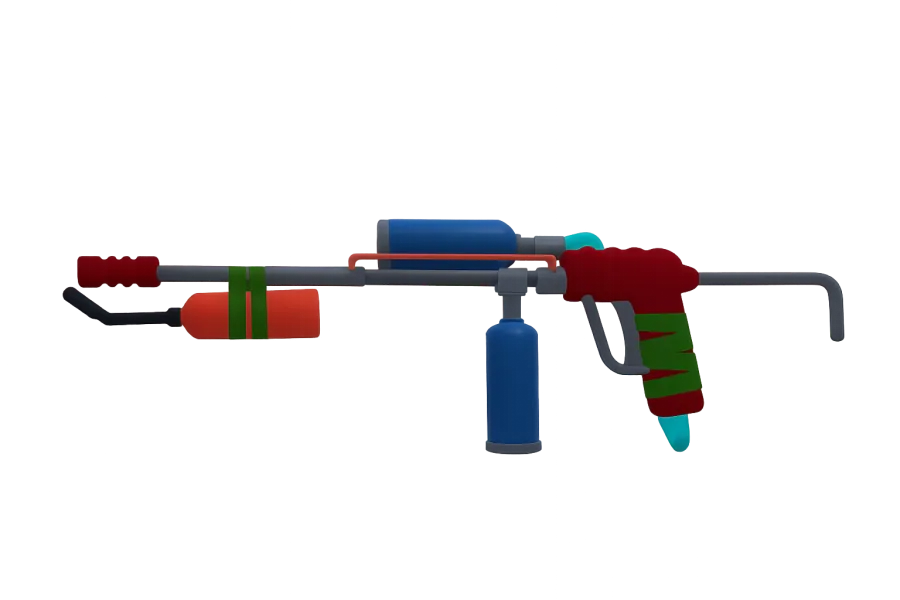 ปืนพ่นไฟ Flamethrower สีแดงน้ำเงินพร้อมถังเชื้อเพลิง