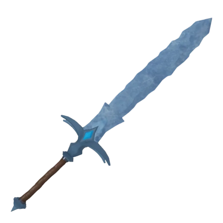 ดาบ Ice Sword ใบมีดสีฟ้าคล้ายน้ำแข็งและด้ามสีน้ำตาล