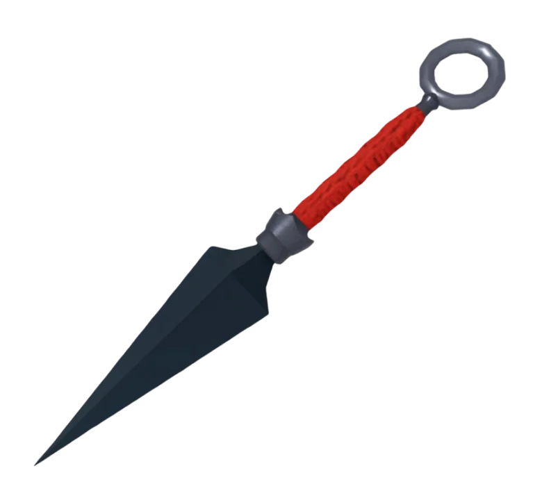 มีด Kunai ใบสีดำ ด้ามพันสีแดงและห่วงที่ปลาย