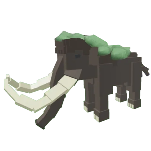โมเดล Mossy Mammoth ขนสีเข้ม มีมอสสีเขียวบนหลังและงาสีอ่อน