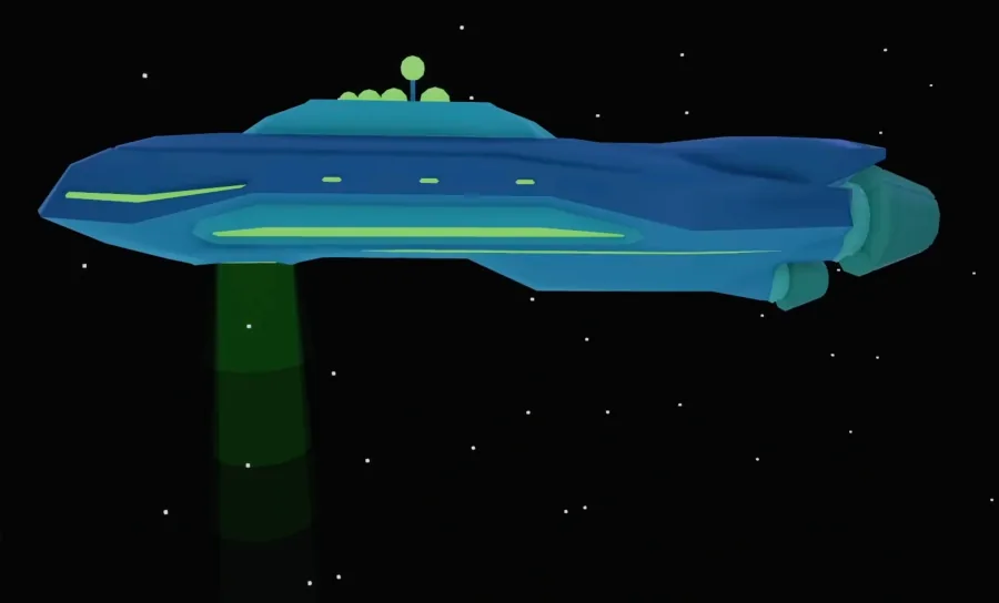 Mothership UFO ยานแม่สีฟ้าเขียวลอยอยู่ท่ามกลางอวกาศ