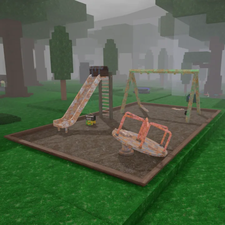Old Playground สนามเด็กเล่นร้าง มีสไลเดอร์ ชิงช้า และม้าหมุนขึ้นสนิม