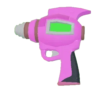 ปืน Raygun สีชมพูม่วงพร้อมช่องพลังงานสีเขียว