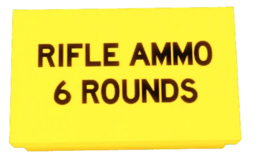 กล่อง Rifle Ammo สีเหลืองพร้อมข้อความ RIFLE AMMO 6 ROUNDS