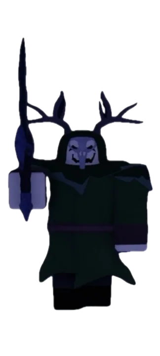 โมเดล Shadow Cultist เสื้อคลุมสีเข้มและถืออาวุธยาว