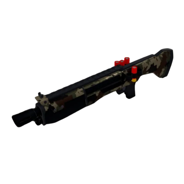 ปืน Tactical Shotgun สีดำพร้อมลำกล้องสั้นและอุปกรณ์เล็ง