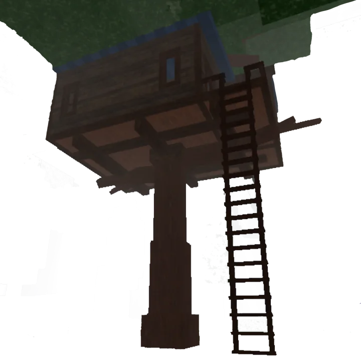 ภาพโมเดล Treehouse บ้านไม้ยกสูงบนต้นไม้ใหญ่ มีบันไดยาวขึ้นไปยังชาน
