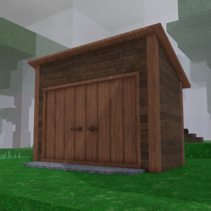 Wooden Shed โรงเก็บของไม้ทรงกว้าง มีประตูบานคู่เกือบเต็มด้านหน้า