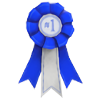 #1 Ribbon — ริบบิ้นสีน้ำเงินและขาว มีเลข 1 ตรงกลาง