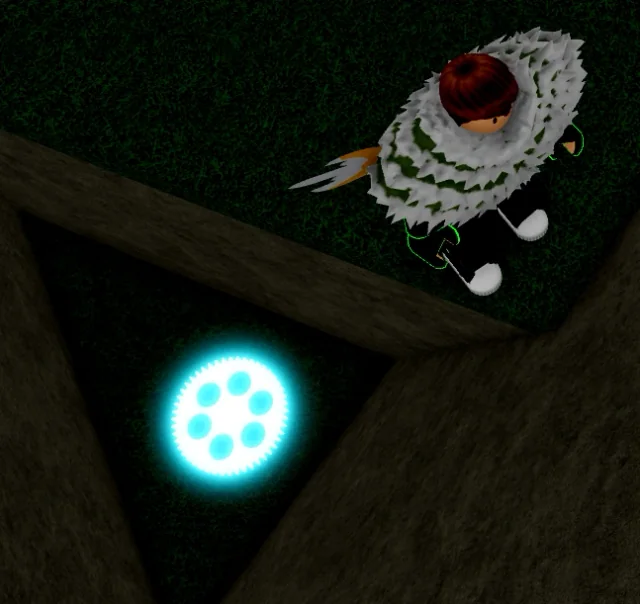 Blue Gear เรืองแสงสีฟ้าบนพื้นในเกม Blox Fruits
