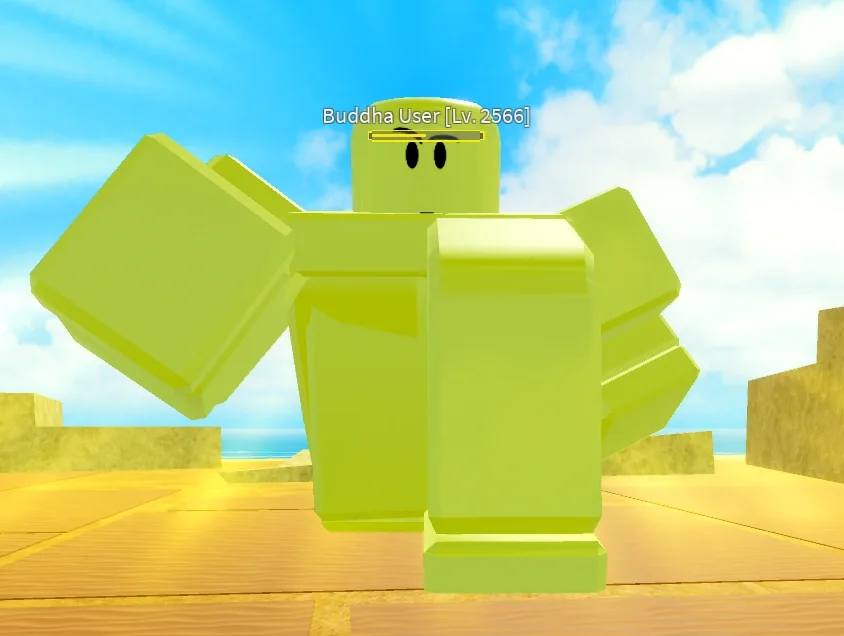 ตัวอย่าง Buddha User ขณะแปลงร่าง ศัตรูใน Raid ของ Blox Fruits