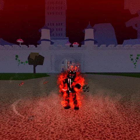 ตัวอย่างลักษณะตัวละครเมื่อใช้เผ่า Human V4 ใน Blox Fruits