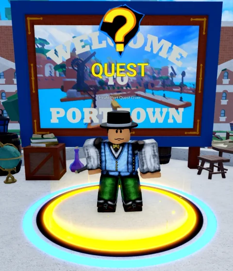 ลักษณะ NPC Pirate Port Quest Giver ในเกม Blox Fruits
