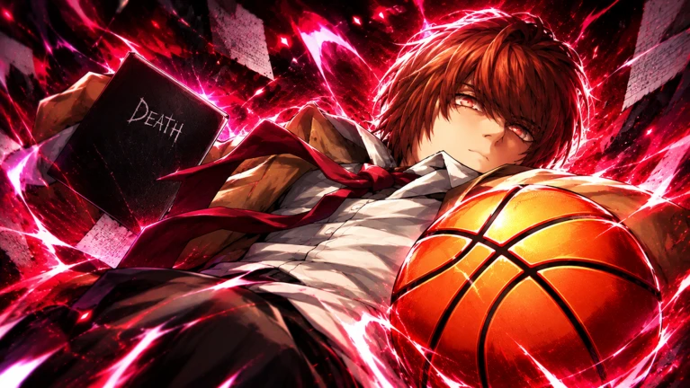 ภาพทางการ Basketball: Zero นักบาสผมแดงถือบอลบนฉากสีแดงดำ · Event NEW KIRA STYLE 👹 · 308593492370784909