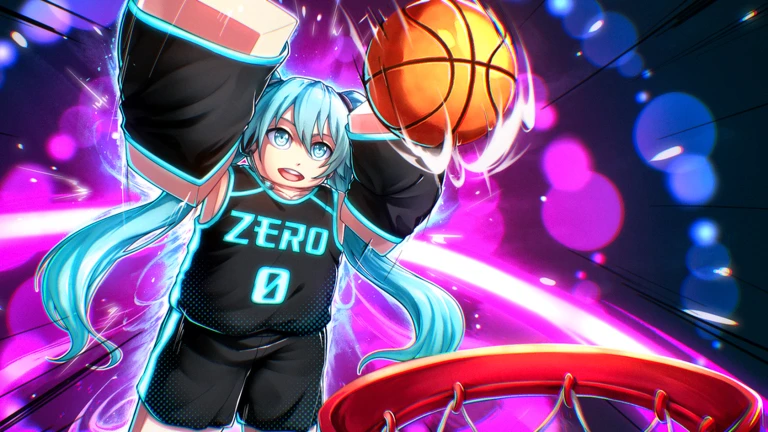 ภาพทางการ Basketball: Zero นักบาสผมฟ้ากระโดดพร้อมลูกบาสและแสงชมพู · Event Popstar Style + More · 5400609332234289786
