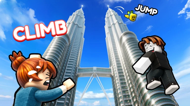โปสเตอร์อาคารคู่เชื่อมสะพาน จาก Climb and Jump Tower บน Roblox