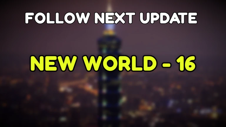 ภาพข้อความ NEW WORLD - 16 บนพื้นเมืองกลางคืน จาก Climb and Jump Tower บน Roblox