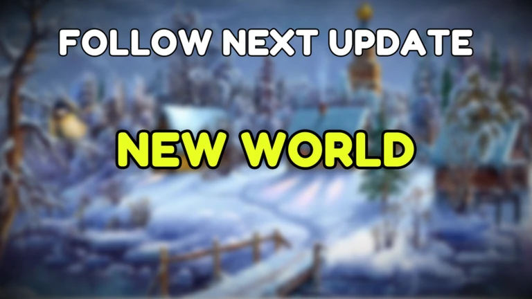 ภาพข้อความ NEW WORLD บนพื้นหิมะ จาก Climb and Jump Tower บน Roblox