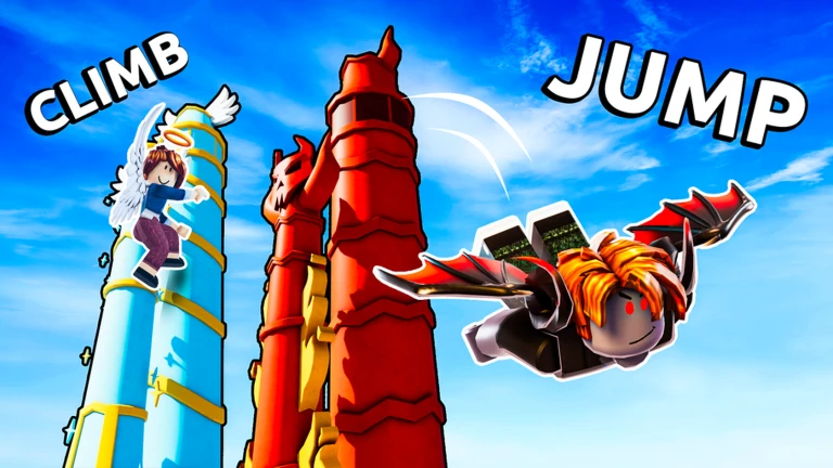 โปสเตอร์เทวดากับปีศาจข้างหอคอย จาก Climb and Jump Tower บน Roblox