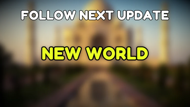 ภาพข้อความ NEW WORLD บนพื้นเมืองเบลอ จาก Climb and Jump Tower บน Roblox