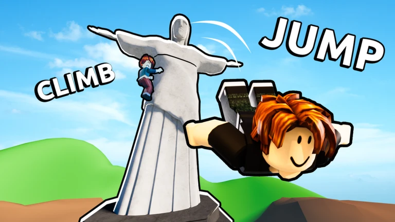 ตัวละครปีนรูปปั้นพระเยซูคริสต์แล้วกระโดด จาก Climb and Jump Tower บน Roblox