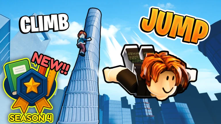 โปสเตอร์ตึกสูงพร้อมตรา Season 4 จาก Climb and Jump Tower บน Roblox