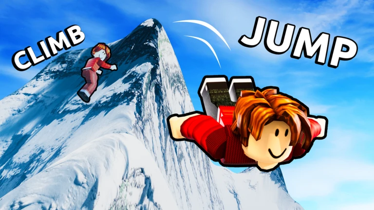ตัวละครปีนภูเขาหิมะแล้วกระโดด จาก Climb and Jump Tower บน Roblox