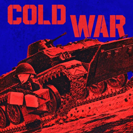 ไอคอนเกม Cold War ของ Cold War แสดงภาพกราฟิกทหารและยานพาหนะโทนแดงน้ำเงินพร้อมชื่อ Cold War