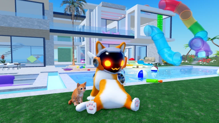 ภาพทางการ Kitten Game CatOS สีส้มใกล้สระและบ้าน · โปสเตอร์ Event CatOS_Orange🧡Power · 1609724115432505887
