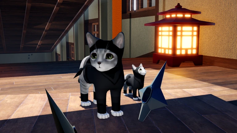 ภาพทางการ Kitten Game แมวดำถือดาวกระจายในฉากนินจา · โปสเตอร์ Event Ninja Update · 7795747222969909461
