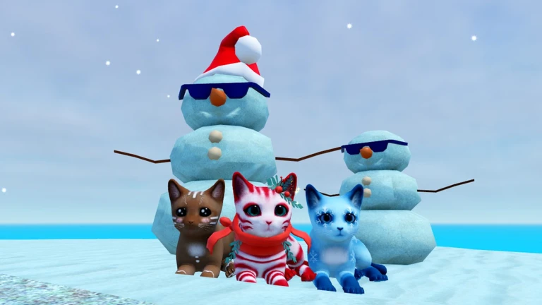 ภาพทางการ Kitten Game ลูกแมวกับหิมะและตุ๊กตาหิมะ · โปสเตอร์ Event ❄️December Update · 6114431981481362063
