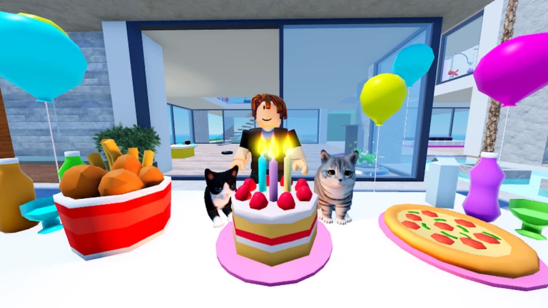 ภาพทางการ Kitten Game ฉากงานวันเกิดมีเค้ก พิซซ่า และแมว · โปสเตอร์ Event Birthday Party🎂🎉 · 1433526624585908802