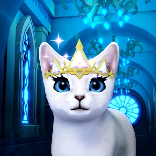 ภาพทางการ Kitten Game แมวขาวสวมมงกุฎในห้องสีน้ำเงิน · ไอคอน Kitten Game