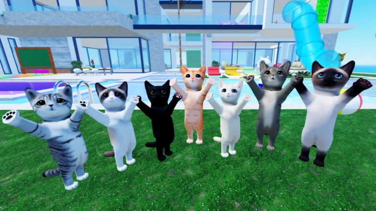 ภาพทางการ Kitten Game แมวหลายสีเรียงกันหน้าบ้านในโลกเกม · Media Kitten Game · 17479786992