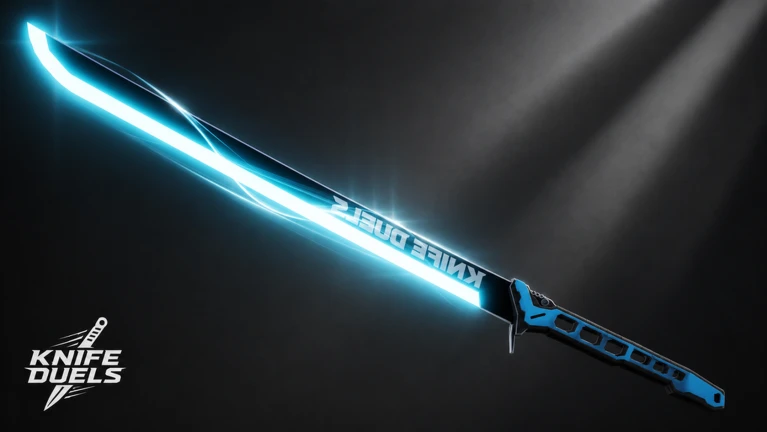 มีดคาตานะเรืองแสงสีฟ้าบนพื้นดำ ของ KNIFE DUELS จาก Roblox