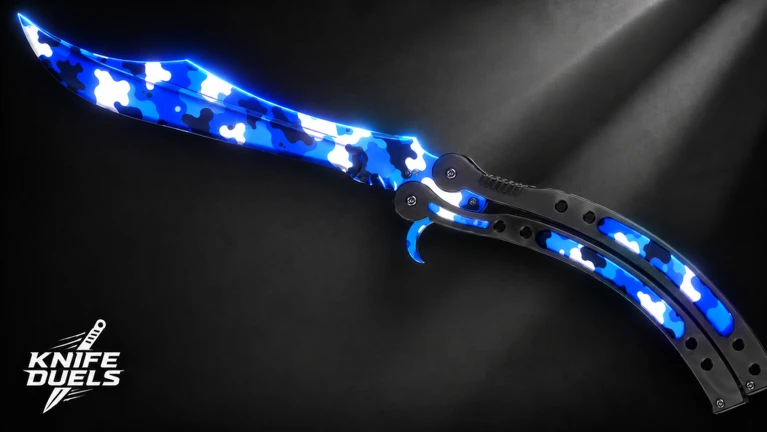 มีด Butterfly ลายสีน้ำเงินบนพื้นดำ ของ KNIFE DUELS จาก Roblox