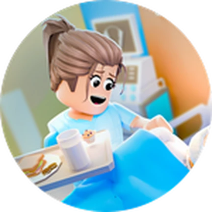 ไอคอน Badge ผู้ดูแลช่วยผู้ป่วยบนเตียงสีฟ้า จาก Maple Hospital ของ Marizma Games บน Roblox