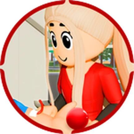 ไอคอน Badge ตัวละครถืออุปกรณ์คล้ายถุงเลือด จาก Maple Hospital ของ Marizma Games บน Roblox
