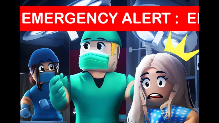โปสเตอร์คำว่า EMERGENCY ALERT กับเจ้าหน้าที่ จาก Maple Hospital ของ Marizma Games บน Roblox