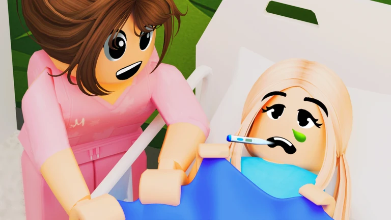 ผู้ดูแลข้างผู้ป่วยเด็กในห้องสว่าง จาก Maple Hospital ของ Marizma Games บน Roblox