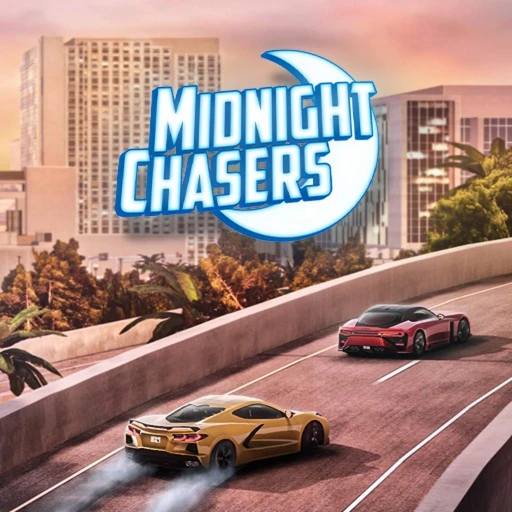 ภาพทางการ Midnight Chasers โลโก้ Midnight Chasers เหนือภาพถนนกับรถสองคัน · ไอคอน Midnight Chasers