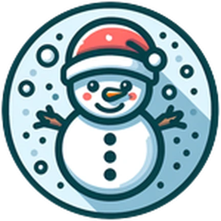 ไอคอน Badge Merry Christmas ของ NewSmith แสดงตุ๊กตาหิมะในกรอบลายหิมะ