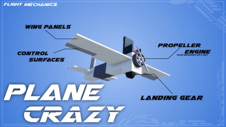 ภาพทางการ Plane Crazy เครื่องบินพร้อมป้าย Flight Mechanics และชื่อชิ้นส่วน · Media Plane Crazy · 108849027304482