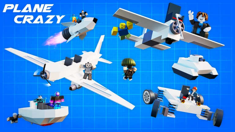 ภาพทางการ Plane Crazy ยานหลายชนิดเรียงบนพื้นหลัง blueprint สีน้ำเงิน · Media Plane Crazy · 87067825209721